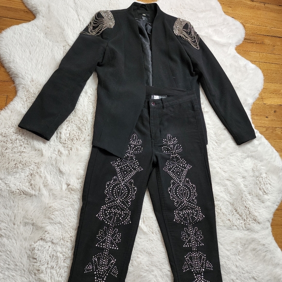 Rare H&M Black Beading Fringe Tassel Shoulder Badges Suit Jacket Co ord Set. - Picture 15 of 17